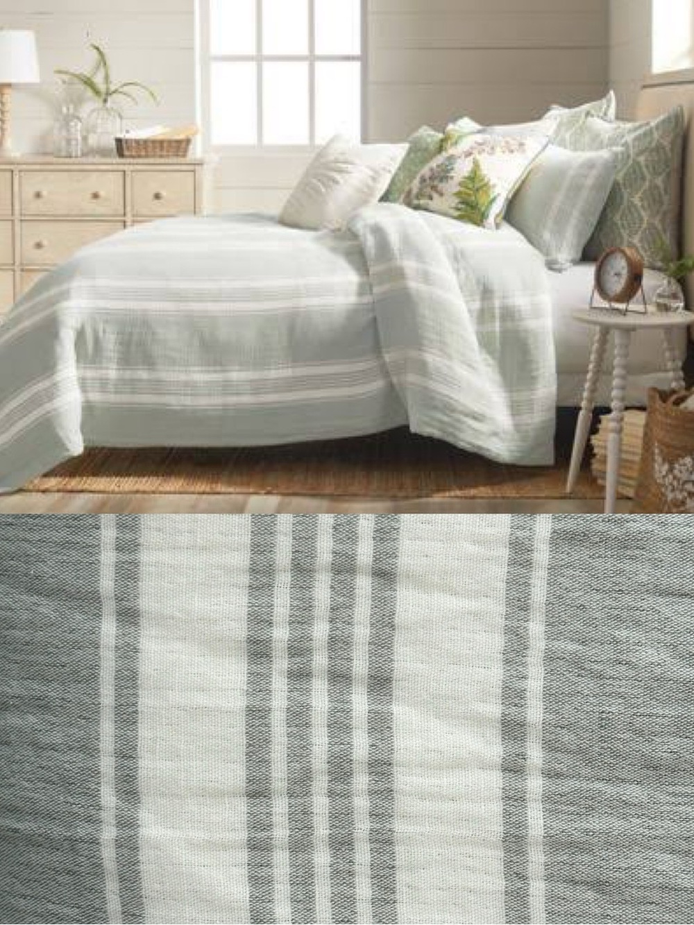 Bee & Willow Sage Green and White Striped Comforter